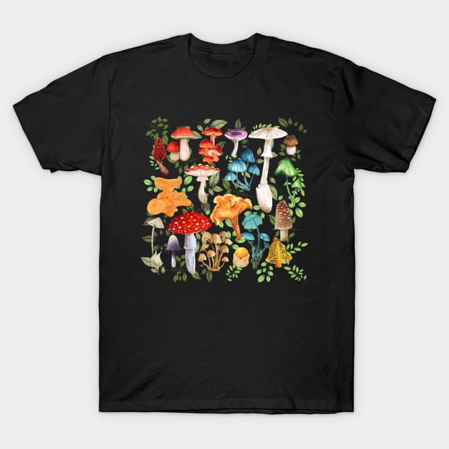 Vibrant Mushroom Print T-Shirt by LylaLace Studio